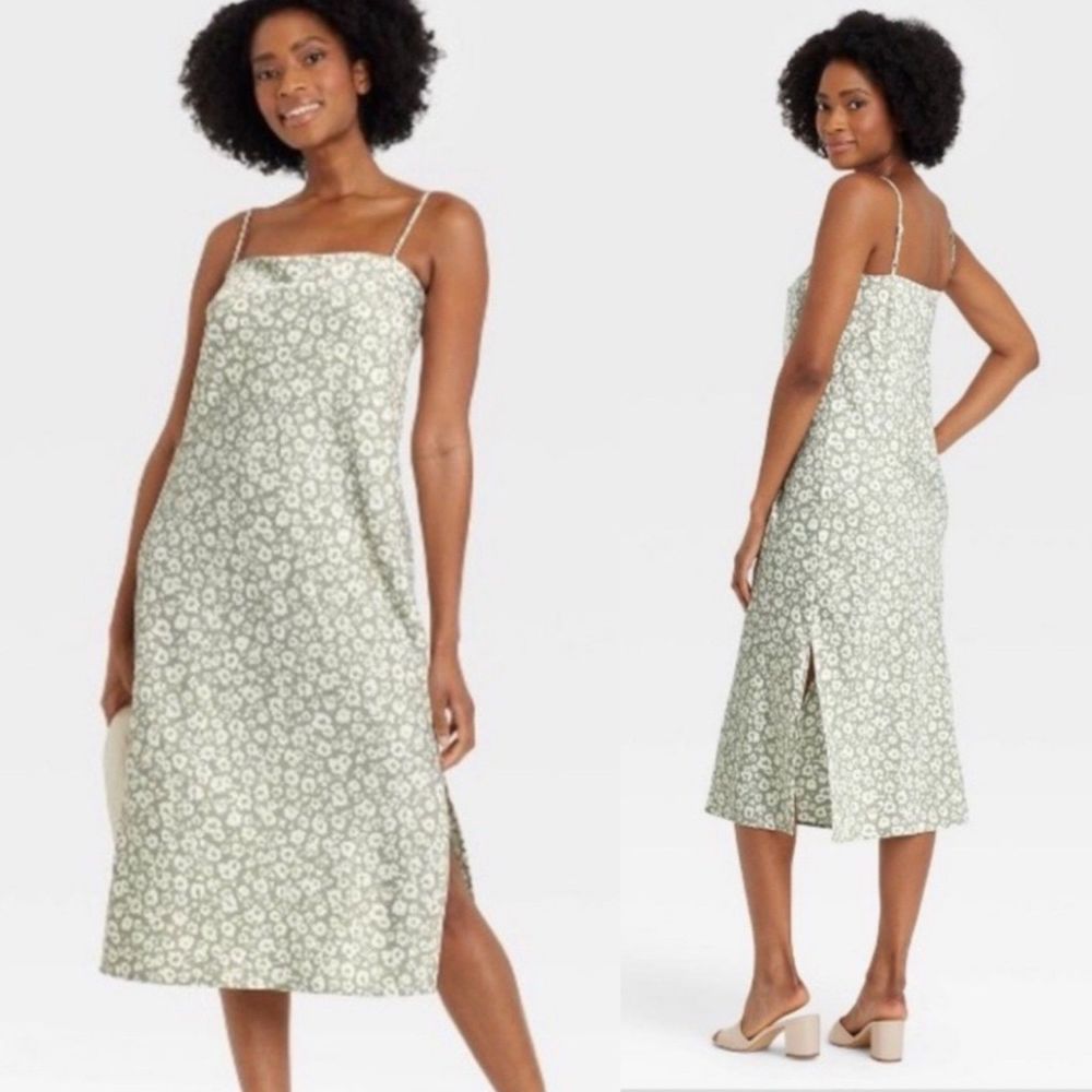 A New Day by Target Women Satin Floral Slit Dress Mint green Medium